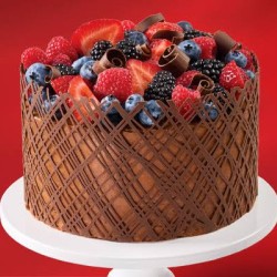 CAKE-Chocolate Cage and Customised topper of Dark Chocolate, Strawberries plus Blueberries Cake 9 Inches ,3 Layers, Chocolate/Strawberry/Blueberry/ Vanilla/ Orange/Pineapple/Lemon Flavour. Available in 3 Days after Ordering