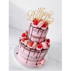 CAKE-Naked Cake 7 and 9 Inches with Maracons and Strawberries. Vanilla/Pineapple/Coconut/Lemon/Orange Flavour. Available in 3Days after Ordering.